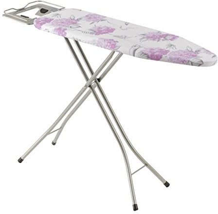 Baroni Home Asse da Stiro con Poggiaferro Regolabile in Altezza, Asse da Stiro Salvaspazio con Cover in Cotone, Tavola da Stiro in Metallo Pieghevole 113x30x78 cm, Fiori Rosa