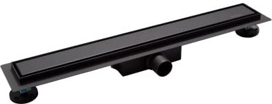 VBChome Canalina per doccia nera, 70 cm, in acciaio inox, doppio scarico a pavimento, sifone autopulente, con antiodore per bagno, molto piatto, set completo
