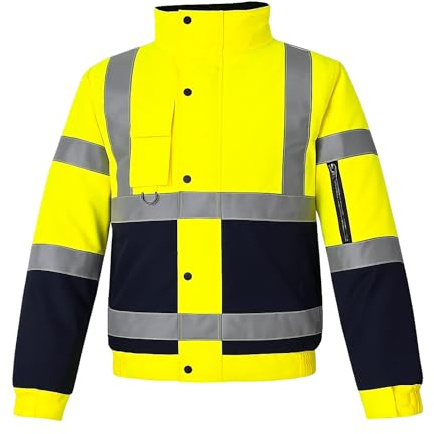 Step Ahead Mens Hi Vis Waterproof Bomber Jacket – EN20471 Certified Safety Workwear – Two Tone Reflective Jacket for Construction, Warehouse & Utility Use (Yellow/Navy, M)