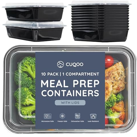 CUQOO Meal Prep Containers – 10 Pack Single Compartment Lunch Boxes & Stackable Food Containers with Lids – BPA-Free, Reusable, Freezer & Microwave Safe