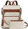 BOSTANTEN 2 Pieces Leder Rucksack Damen Freizeitrucksack Reise Handtasche Rucksackhandtasche Tagesrucksack mit Handgelenktasche Beige