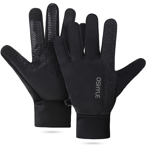 OSHYLE Winterhandschuhe,Anti Rutsch Silikon Gel Touchscreen Winddichte Laufhandschuhe,Thermische weiche warme Futter Fahrradhandschuhe für Männer & Frauen (Grau, M)