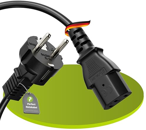 Perfekt euro-strömkabel, skyddskontakt rak på IEC-uttag C13 rak, tillbehörsströmkabel för hushållsapparater, 2,00 m, svart