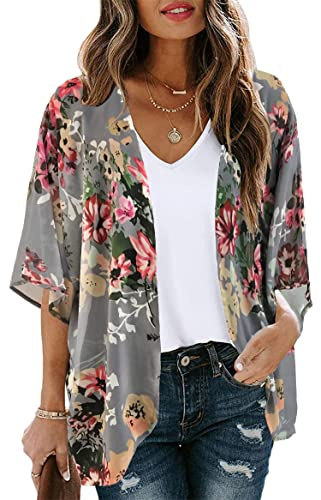 florynova Womens Kimono Cardigan Loose Beach Cover Ups(Pink Flower,3XL)