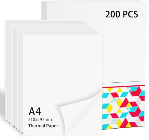 Termopapper A4-8,27 tum x 11,69 tum (210 mm x 297 mm) kompatibelt med Phomemo M08F/M832/M833/M834/M835 termisk skrivare för kontrakt, foton, teckningar, läxor, 10 år termopapper, 200 ark
