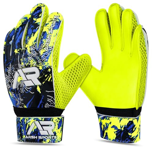 Arsh Sports Soccer Goalie Gloves, Football Goalkeeper Gloves for Kids Youth & Adult Strong Grip Finger Save 4mm Latex Finger Spine Protection (Yellow-Fluroscent, Size 6 Suitable for 12-14 Years)