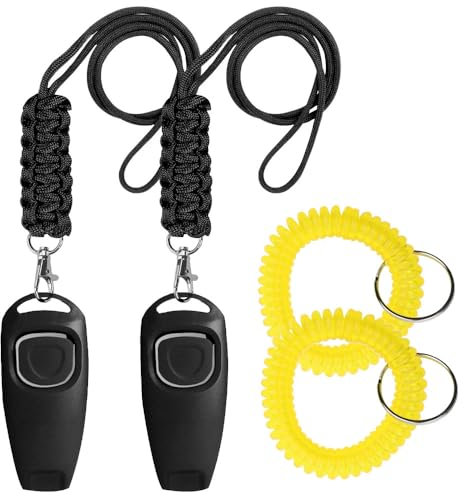 Voarge 2 Stück Hundepfeife,Hundepfeifen Hochfrequenz,Hundepfeife mit Klicker,Pfeife Klicker Hundeklicker Set,Hunde Pfeifen mit Umhängeband