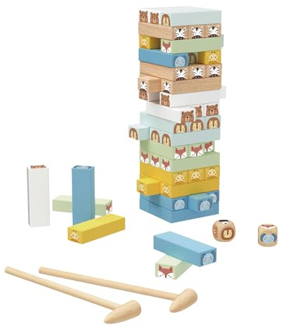 Tooky Toy Stapeltorn djur – trä stapelspel av bokträ, pedagogisk leksak från 3 år
