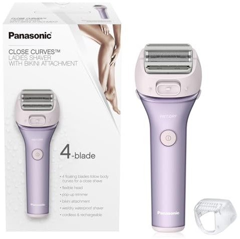 Panasonic Electric Shaver for Women, Cordless 4-Blade Shaver, Bikini Attachment, Pop-Up Trimmer, Wet Dry Operation, Electric Razors for Women - ES-AWL8AV (Purple)