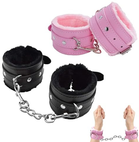2 Pairs of Handcuffs in Two Colours Set, Pink Leather Hand Cuffs for Adult, Valentine's Gift, Black Hand Cuffs for Cosplay, Handcuffs Prop, Dress Ball Party