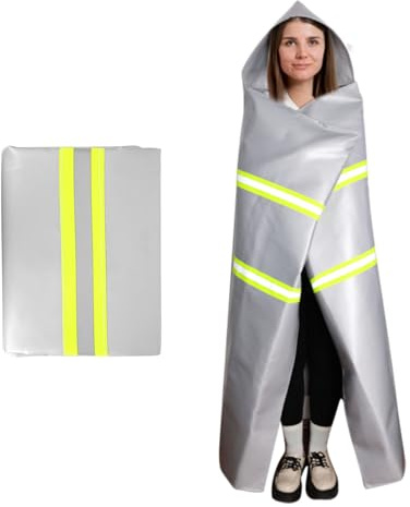 Utypee Capa ignífuga de emergencia con capucha, manta ignífuga de fibra de vidrio recubierta de silicona plateada, 59 x 47 pulgadas, cubierta de seguridad resistente al calor para escape, manta
