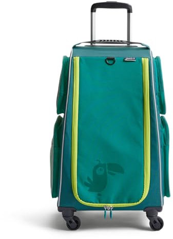 HABA Kinder-Schranktrolley Grün – Nachhaltiger Kinderkoffer aus recyceltem Polyester mit Schmutzwäschebeutel, 3 herausnehmbaren Böden und 4 Außentaschen – 1442797003