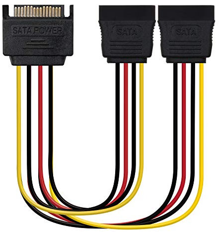 Brightium Cable de Alimentación SATA 20 cm con Conector SATA Macho y 2 Conectores Hembra, para Discos Duros y Unidades SSD
