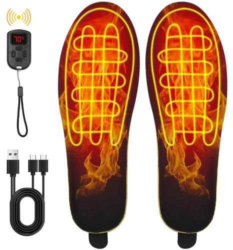 Beheizbare Einlegesohlen, USB Thermosohlen mit 2600 mAh Akku und Fernsteuerung, Warme Einlegesohlen für Herren Damen zum Skifahren、Angeln、Wandern