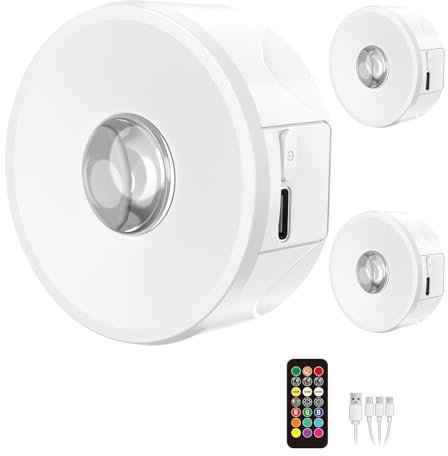 Vankarr Luce Armadio Ricaricabile USB con Telecomando, 2000mAh Luci LED a Batteria per Armadio Senza Fili LED Spot 1800K-6000K Dimmerabile per Vetrina, Armadio, Cucina, set di 3