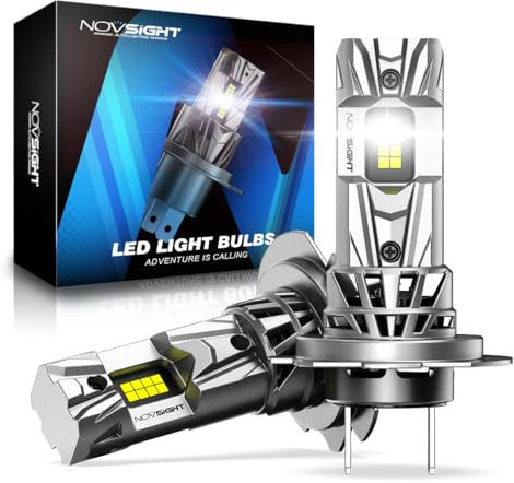NOVSIGHT H7 LED Headlight Bulb - 27000LM 1:1 Size H7 Headlight Bulb, 600% 6500K Cool White Super Bright Conversion Kit, Plug and Play,IP68 Waterproof,Pack of 2
