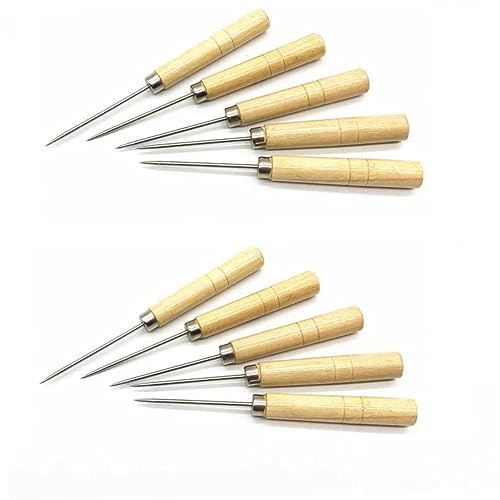 Uonlytech 10pcs Wooden Handle Scriber Needle for Paper Quilling Cake Decorating and Craft Projects Awl Point Tool for Marking Patterns and Precision Work