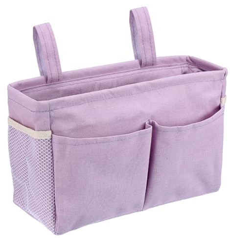 SUMTree Organizzatore da comodino sospeso borsa portaoggetti da comodino impermeabile cesto da letto 5 tasche e nastro adesivo magico per rivista, telefono, penne, telecomando (viola)