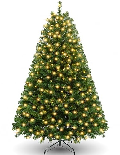 Albero di Natale Artificiale Premium 180cm(Ø.110cm)con 250 LED 8 Modalità di Illuminazione 1000 Rami Realistico Facile da Assemblare Albero Natalizio in Plastica con Supporto Metallico e Guanti(Verde)