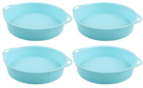 Vilgftyiet 4 tamices de jardín para tamizar tierra y compost con agujeros de 3 mm, filtro portátil de polipropileno para macetas, bandeja de malla redonda ligera en azul y rosa