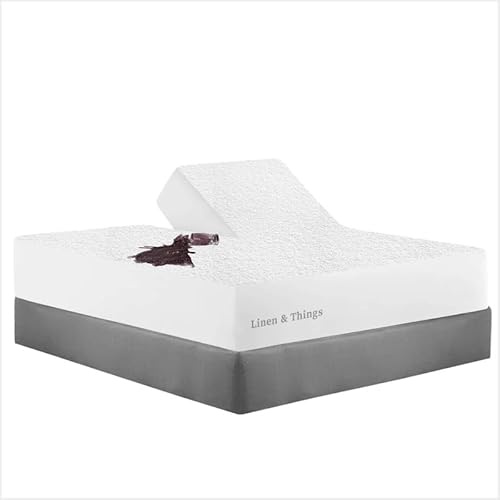 Top Split Queen Mattress Protector for Adjustable beds, 30 Top Split from Head, Waterproof Soft Terry Cotton, 18 Deep Pocket Fitted Sheet - White
