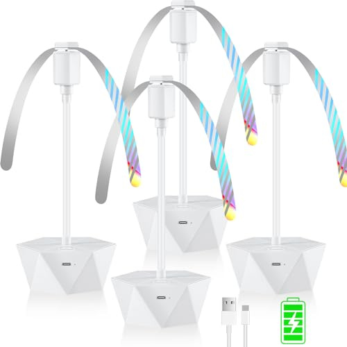 chemotex Fly Fans for Tables Rechargeable, Table Top Fly Spinner to Keep Flies Away from Food, Portable Fly Repellent Fan with Soft Stop Blades for Outdoor, Picnic, Patio & BBQ (White, 4Pack)