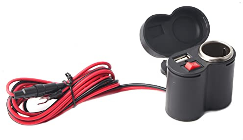 Qqmora 12-45V USB-strömförsörjningsport Cigarettändaruttag för Motorcykel, Bekväm Strömbrytarknapp, Klämmor för Stabil Fixering, Lämplig för Telefoner Surfplattor