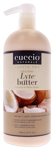 Cuccio Coconut & White Ginger Lyte Lotion, lozione per il corpo leggera e idratante, ad assorbimento rapido, non grassa, per pelli secche e sensibili, cura quotidiana di mani e corpo