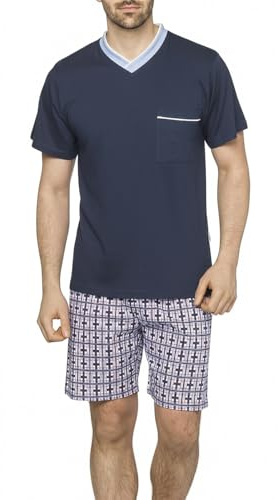 Moonline - Shorty da Uomo con Pantaloni a Quadretti, Colore:Navy/Hell Blau/Bordeaux, Größe Textil:5XL