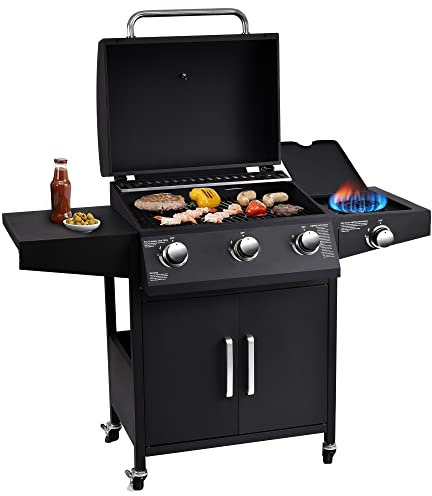 MaxxGarden Gril à gaz à 3 Brûleurs avec Accessoires de Gril, Gril d'Extérieur avec Brûleur à Gaz, 129 x 100 x 55 cm, Noir