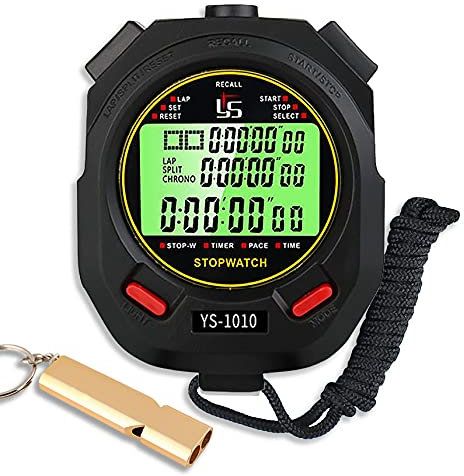 Stoppuhr mit Pfeife,Stoppuhr Sport Digital 60 Speicher mit Leuchte Funktion und Stumm Funktion für Schwimmer Ralley