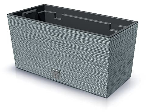 PAFEN 3X Blumenkasten Blumentopf – 18 x 19,5 x 39,5 cm - Pflanzkübel Pflanztopf inspiriert Natur: Kiefernnadeln Balkonkästen mit Einsatz, Grau