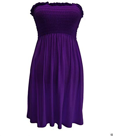 Colop Ladies Women Plus Size Sheering Boobtube Bandeau Strapless Top Summer Dress 8-26 (Purple, 16-18)