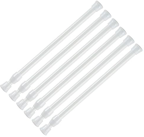 TSKDKIT 6 Piezas Barra Cortinas Extensible, Barra para Armario no es Necesario Taladrar 18-28cm Varilla Cortina Blanca para Cocina baño Armario y Ventana