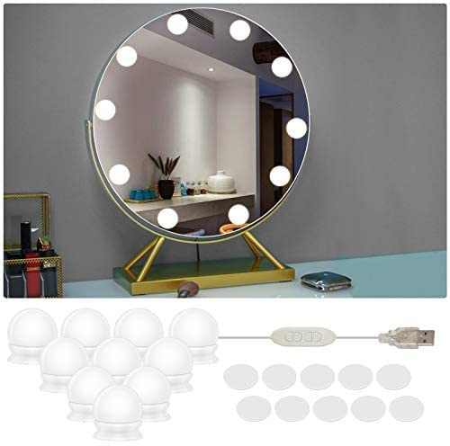 SPORWAY Lumière de Miroir LED pour Maquillage, 10 Ampoules à Intensité Variable, 3 Couleurs et 10 Luminosités, Style Hollywood pour Coiffeuse et Salle de Bain