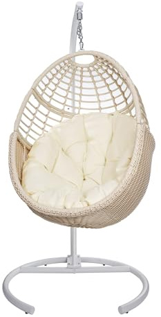 Ercimi Hanging Egg Chair Swing Chair with Stand Wicker Rattan for Indoor Outdoor Patio Bedroom Hammock with Steel Frame and Cushion, 300 lbs Capacity, Beige