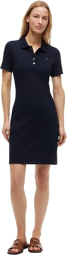 Tommy Hilfiger Vestido Tipo Polo Mujer 1985 Pique Slim Fit, Azul (Desert Sky), S