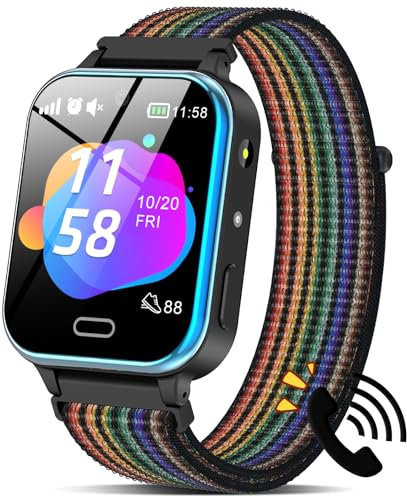 AXYWINBO Montre Connectée pour Enfant Contes de Fées, Montre Intelligente pour Filles et Garçons, Jeux de Puzzle SOS Lampe de Poche Réveil, Cadeau d'anniversaire pour Enfants, Noir