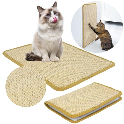 AIVORO Kratzmatte Katze, 2 Stück natürliche Katzenkratzbretter Sisal Kratzteppich 40x30 cm, widerstandsfähig Katzenmöbel Fußmatte Sisalmatte Kratzpads für Katzen, Beige