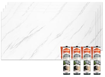 IZODEKOR Marble Look Wall Cladding -4 Pcs 120x60cm- Wall Panel for Bathroom, Kitchen & Bedroom, Alternative to Bathroom Tile, Shower Wall Panels, with 4X Adhesives Sealant | Ice Berg Grey