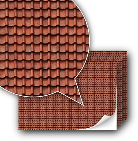 3 Sheets of Self-Adhesive Decorative Film Roof Tiles for Model Building in Scale 1:87 Track H0 (UK: 3.5mm Scale) (Roof Tiles Clay 1)