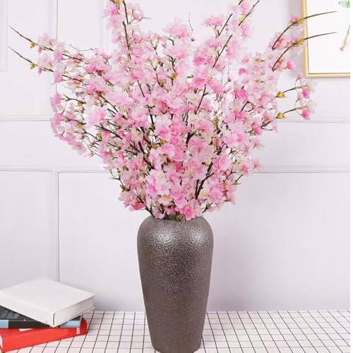 3 Stück Künstliche Kirschblüte Zweige mit 109cm Länge - Rosa Pfirsichblumen Kunstblumen für Frühling, Künstliche Blumen Kirschzweige, Seidenblumen als Frühlingsblumen & Sakura mit Lange Stielen