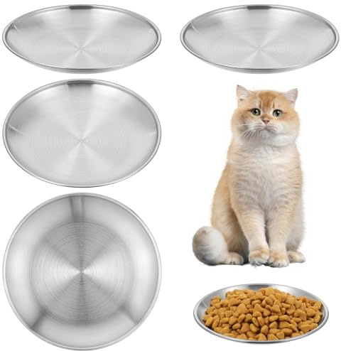 Gjinxi 4 Pcs Stainless Steel Cat Food and Water Bowls Set 5.51'', Classic Shallow Dishes to Prevent Whisker Fatigue (7.05 OZ)