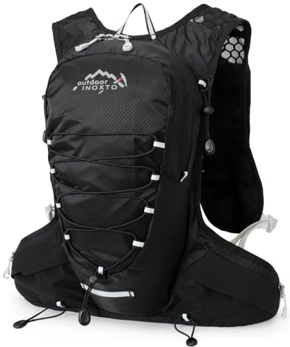 INOXTO Mochila de Running, Mochila de hidratación Ligera de 5 litros para Senderismo al Aire Libre, Carreras Ciclistas,Mochila de la Bolsa de Agua para Hombres (Negro, estándar)