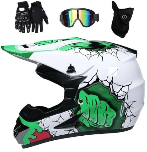 Gioventù Bambini Integrali Casco Motocross, con Occhiali Guanti Maschera, Unisex Moda Fuori Strada Corsa Moto Karting Caschi, Discesa Enduro BMX MTB ATV Dirt Bike Incidente Casco(DD,L/56-57CM)