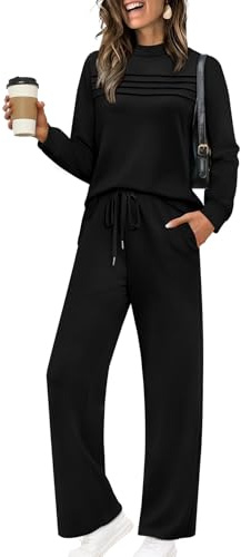 Plus Size Lounge Sets for Women 2 Piece Spring Outfits 2026 Fall Winter Travel Tracksuit Wide Leg Sweatsuit Airport Loungewear Long Sleeve Track Suit Women's Beach Vacation Clothes Clothing Black 3XL