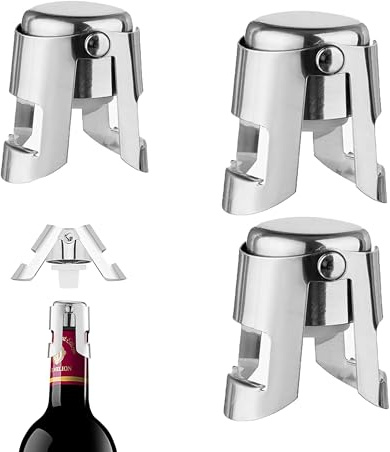 3 Pcs Champagne Stoppers,Champagnes Bottle Stopper with Stainless Steel Clips, Clamp Leak-Proof Reusable Champagne Cork, for Wine Champagnes Beer Collection, Vacuum Sealer