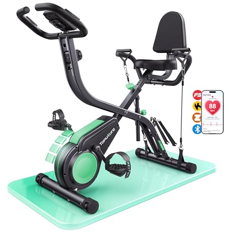 2026 Toputure Bicicleta Estática Plegable 5 en 1 con APP, Bici Estática con Respaldo, Pulsómetro, LCD y 16 Niveles de Resistencia para Casa, Base Ancha y Estable, Bandas de Resistencia, Máx140KG