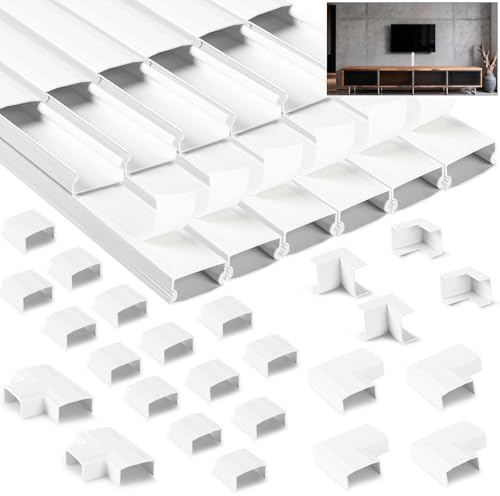 NUTKIT 4,8 m kabelkanal självhäftande vit, 12 stycken (L400 mm, B30 mm, H15 mm) | Kabelkanal vit, PVC kabelkanaler mini kabelfack, dold kabel, kabelhölje kabellist för vägg, TV, strömkabel