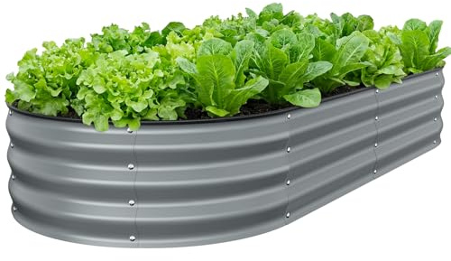 Ohuhu Jardinera de metal para plantas elevadas de acero de aluminio galvanizado, bancales elevados para jardín y balcón, jardinera para verduras, hierbas y flores, gris, 215 x 90 x 30 cm